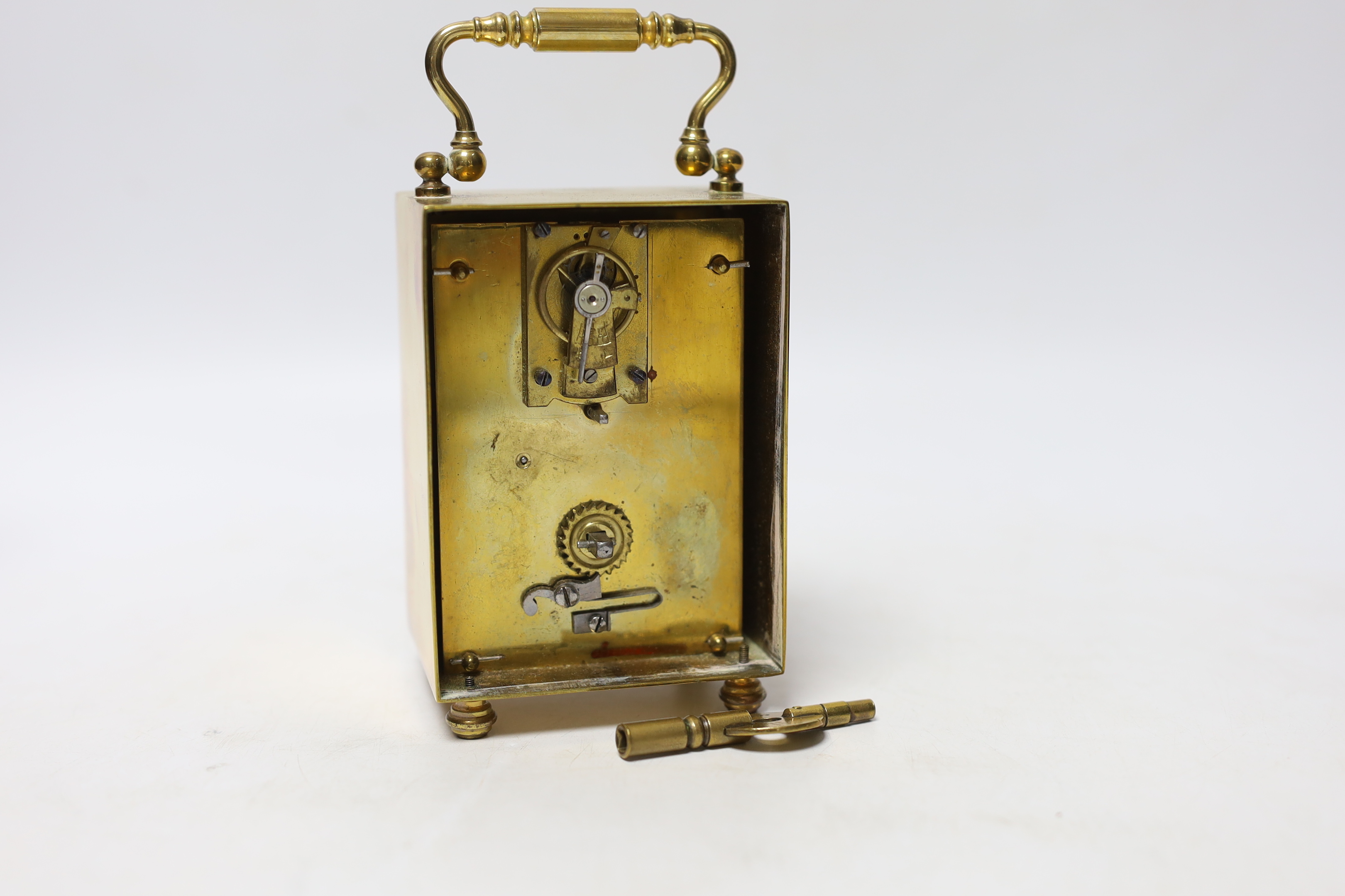 Alexander Clark, a brass carriage timepiece, 10cm, in fitted case